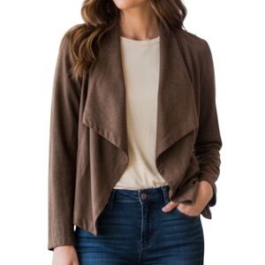 Abbeline Faux Suede Drape Front Jacket